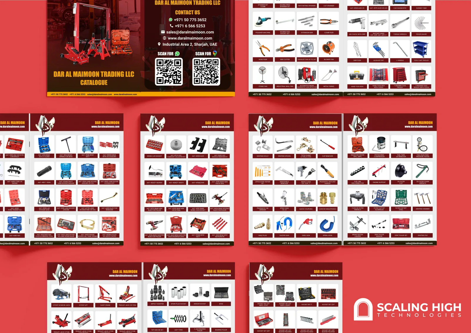 Catalog spread showing engine timing tool kits and socket sets in a labeled product grid.