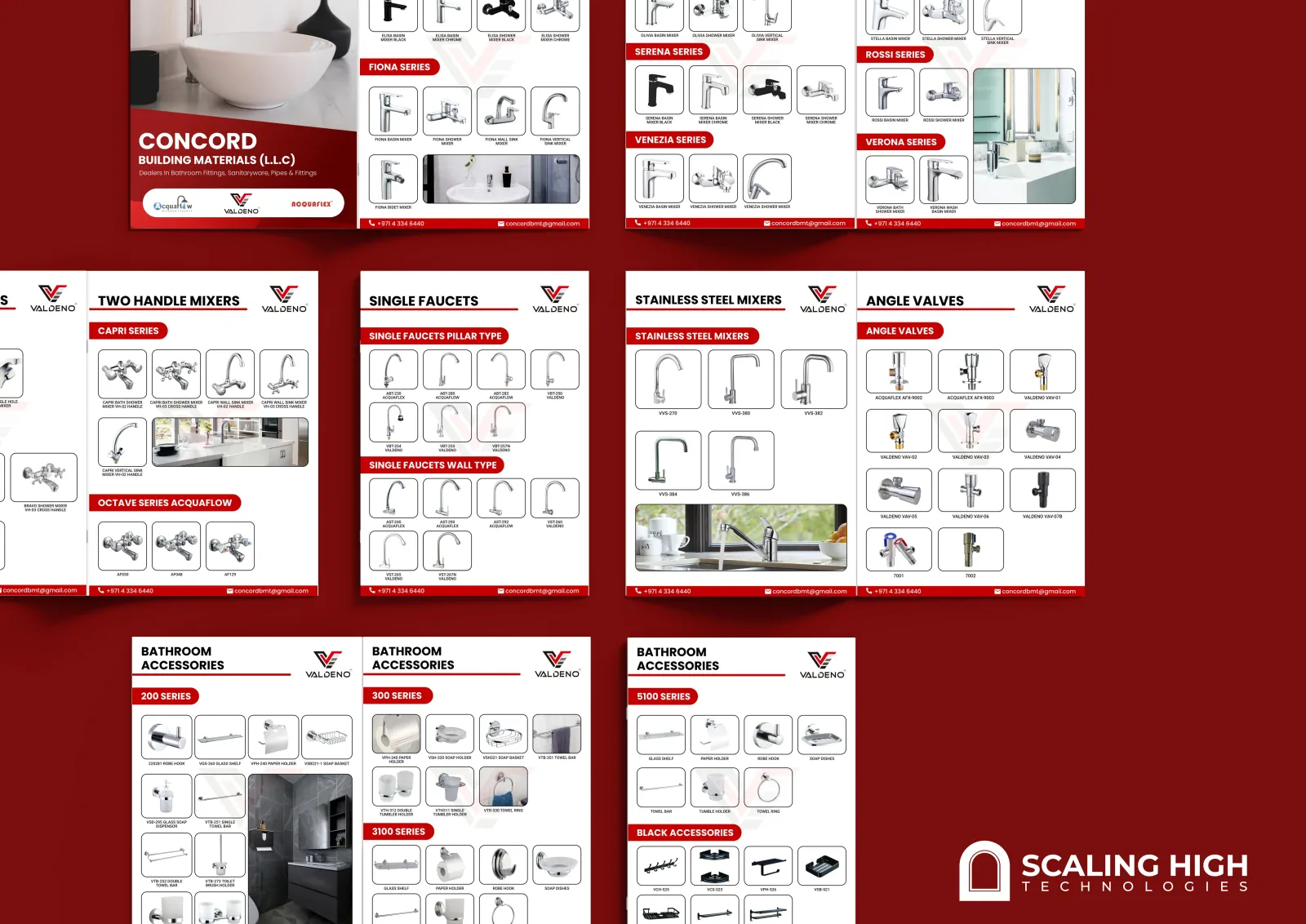 Catalog spread showing faucets, mixers and shower sets in a labeled product grid.