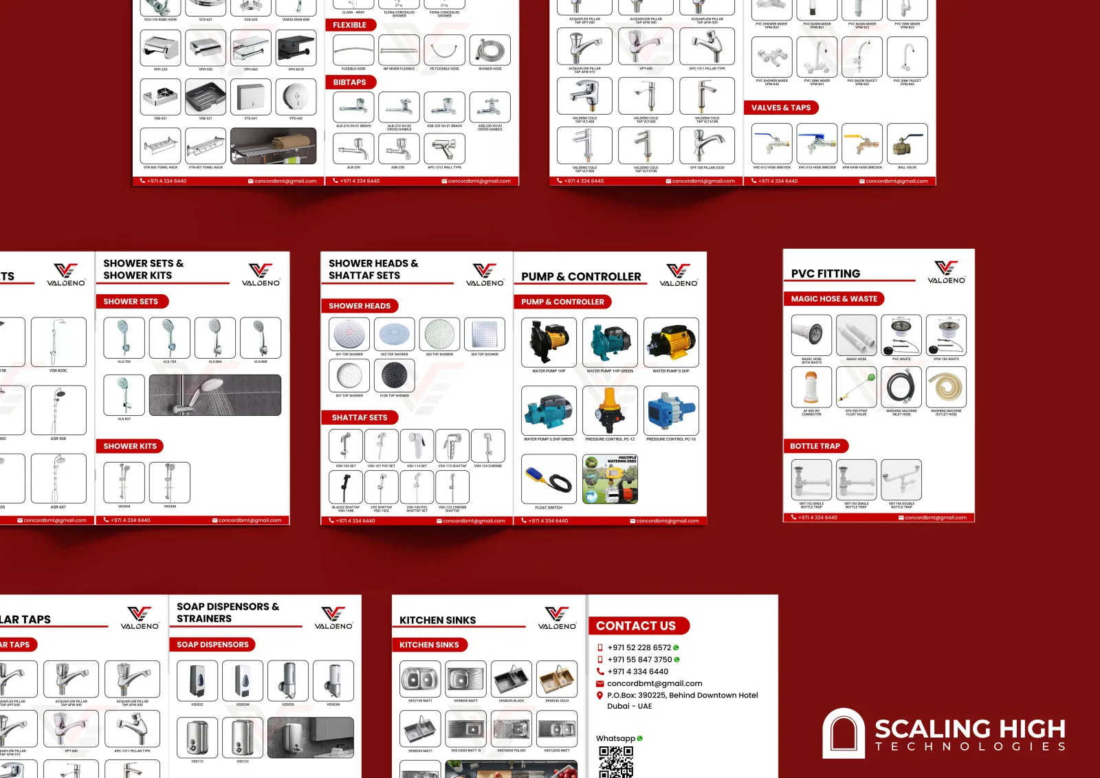 Catalog spread showing PVC fittings, pumps and kitchen sinks.