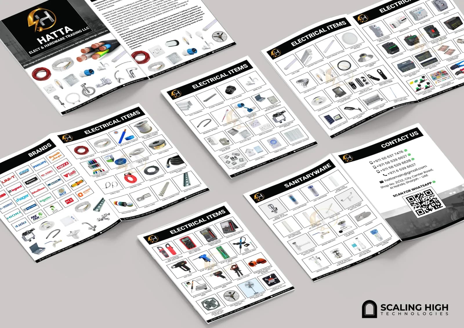 Product catalog cover for an electrical products and sanitaryware supplier established in 2004.