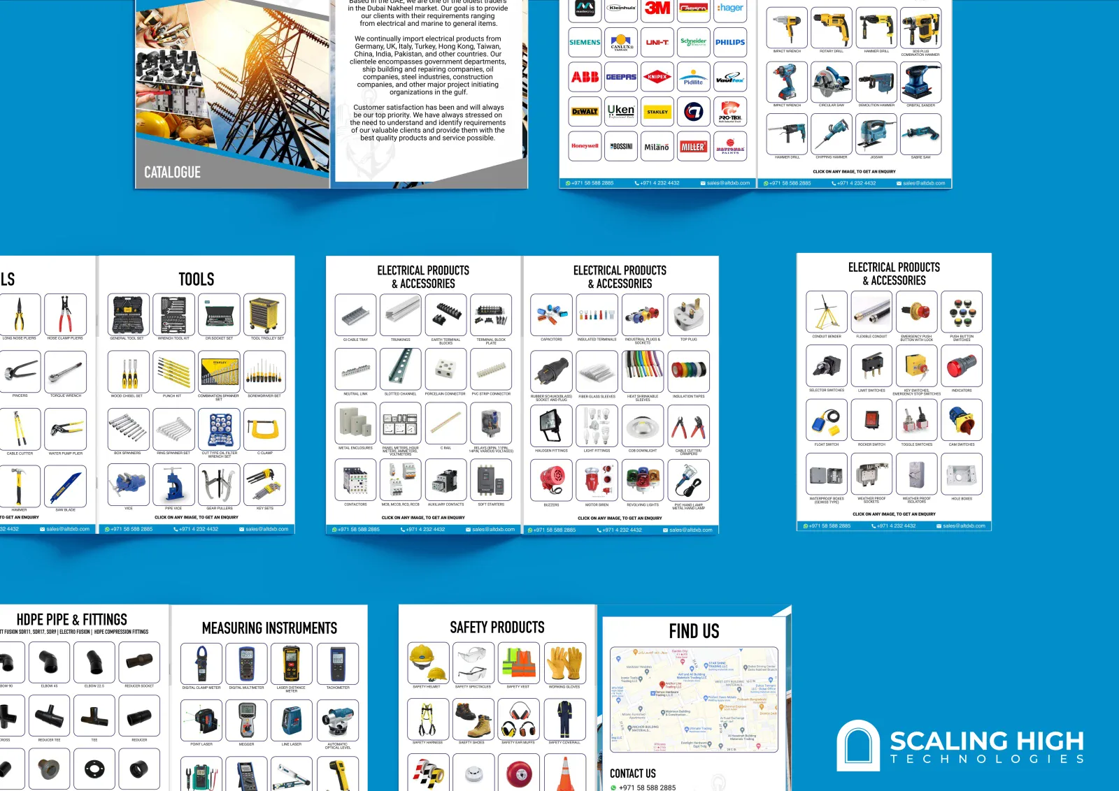 Catalog spread showing HDPE pipe fittings and measuring instruments.