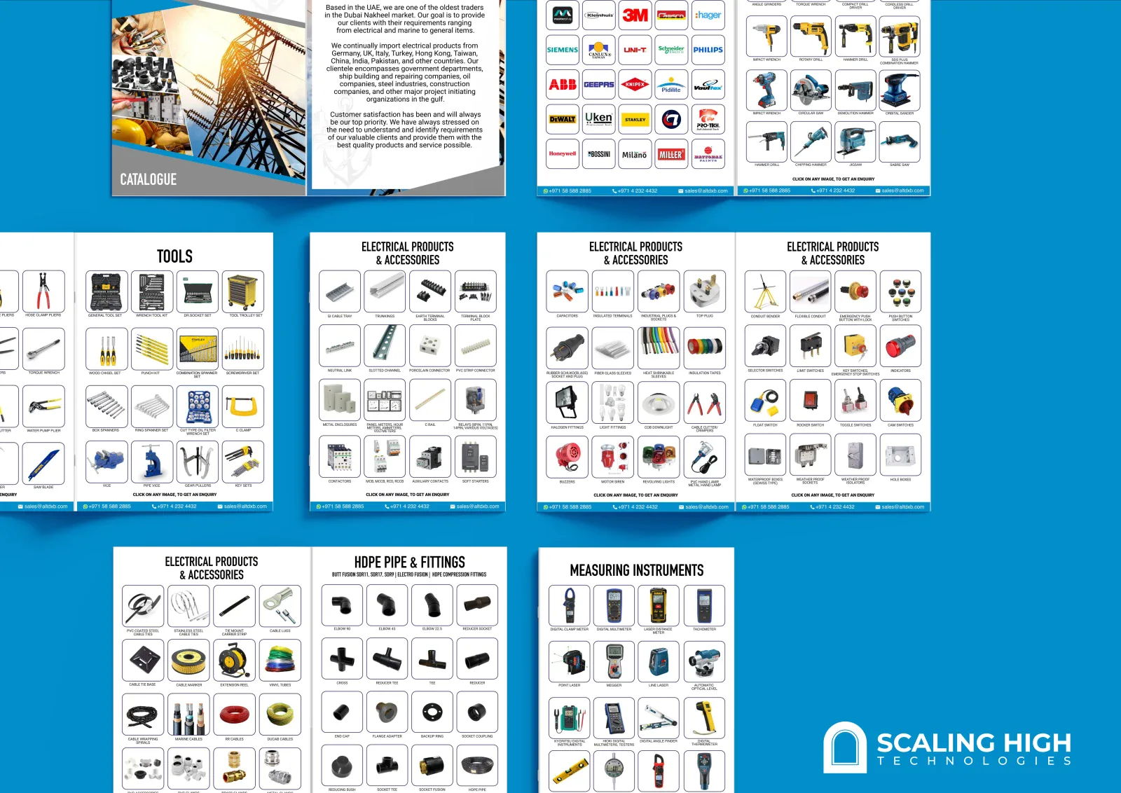 Catalog spread showing power tools and hand tools in a labeled product grid.