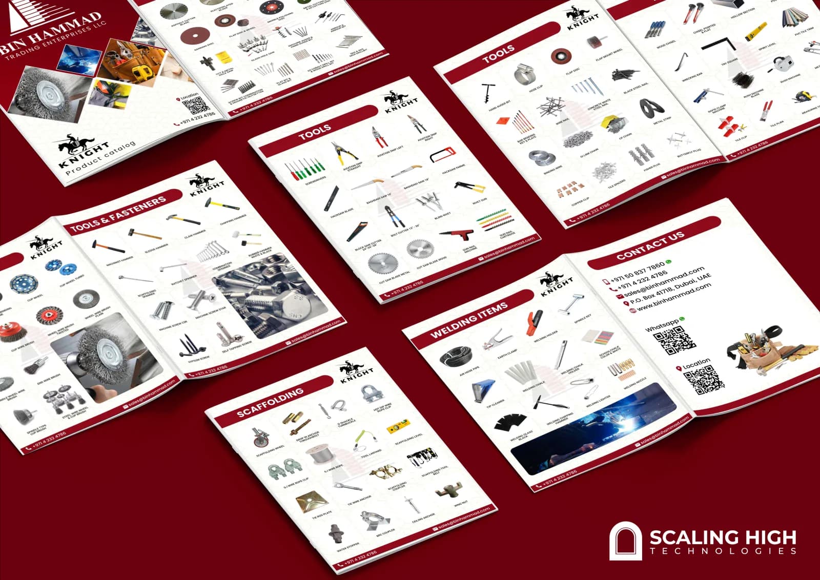 Product catalog cover for a general hardware and construction tools retailer, featuring the Knight brand mark against a red and grey design.