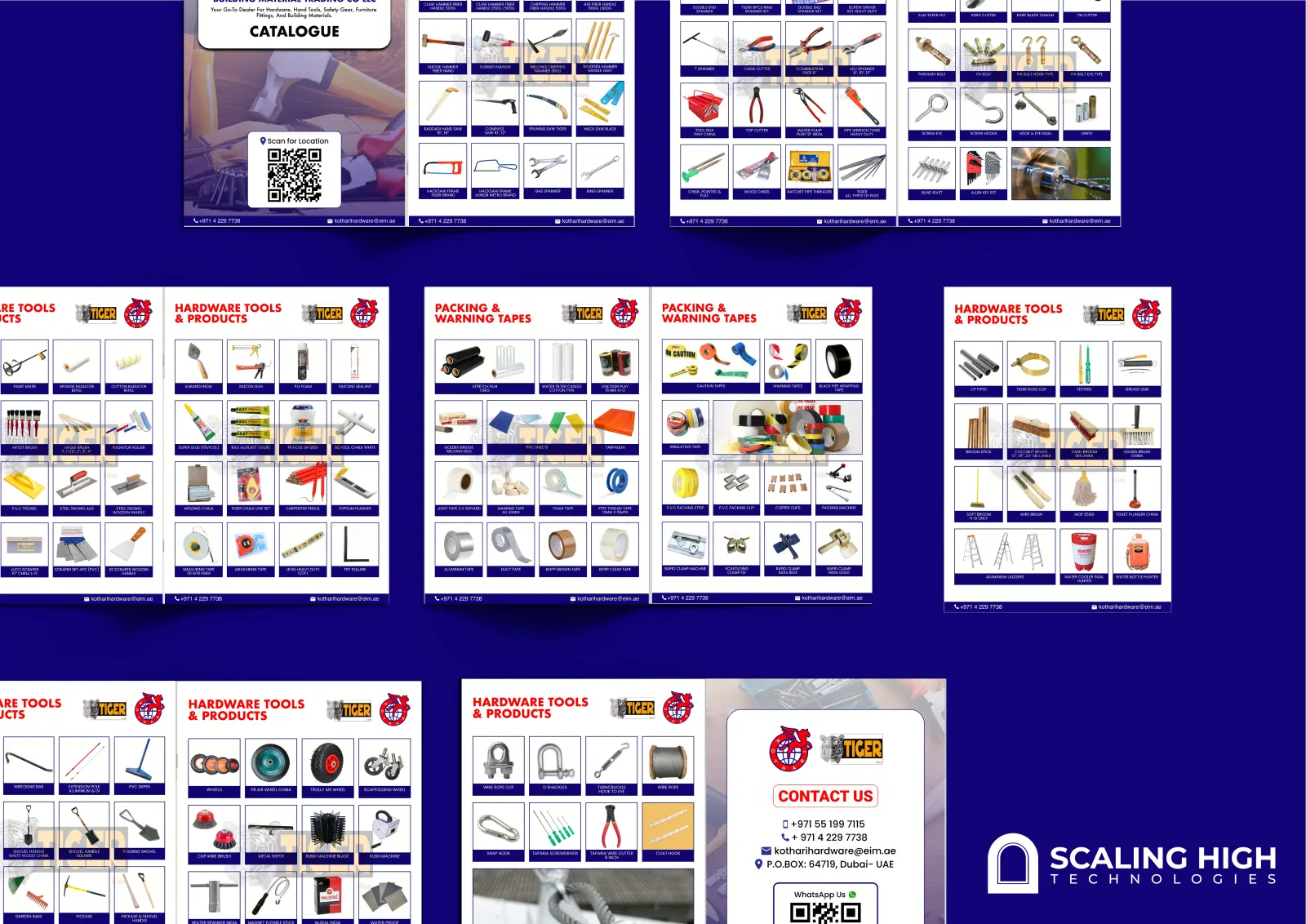 Catalog spread showing wire mesh and safety products next to a packing and warning tape products page.