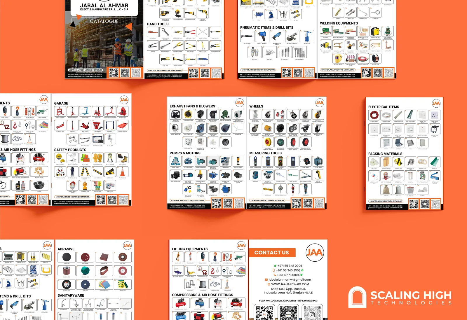 Catalog spread showing electrical products, exhaust fans and safety items alongside general hardware.