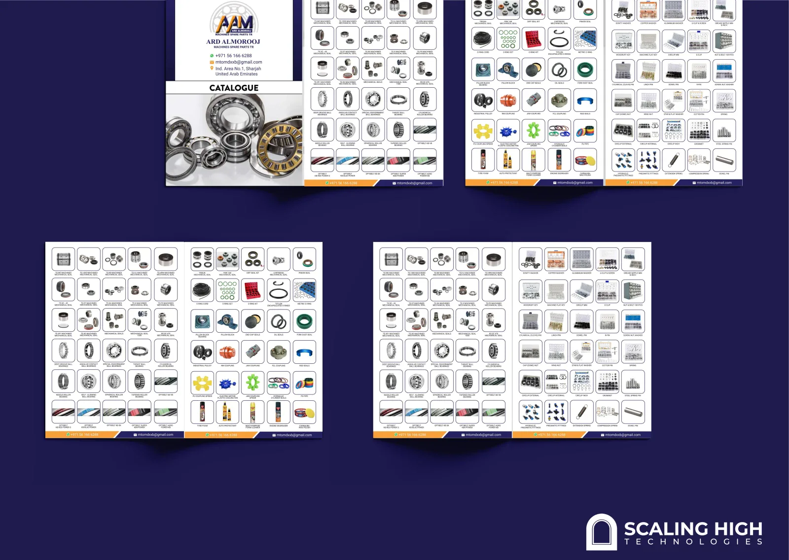 Catalog spread showing mechanical seals, bearings and O-rings in a labeled product grid.