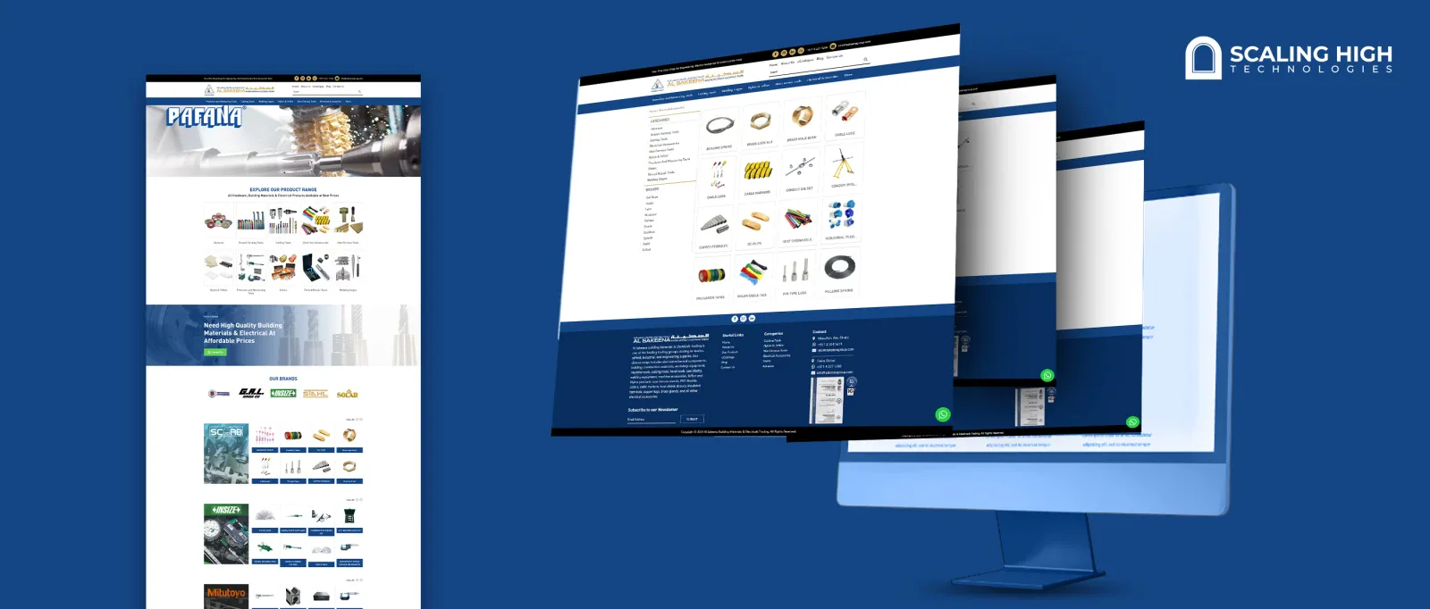 Homepage hero banner and product category grid of an engineering and electromechanical tools website